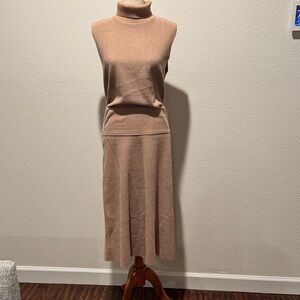 Zara Tan Midi Skirt and sweater set